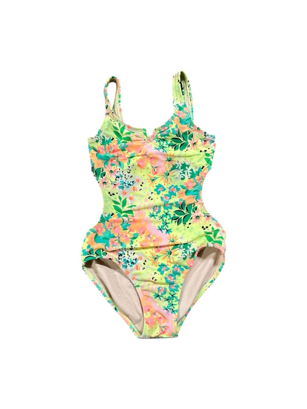 Art Class Floral One Piece Swimsuit M Cutout Back Bright Tropical